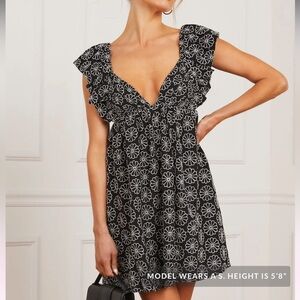 Vici Black Floral Embroidered Ruffle Mini Dress Babydoll Dress XS
